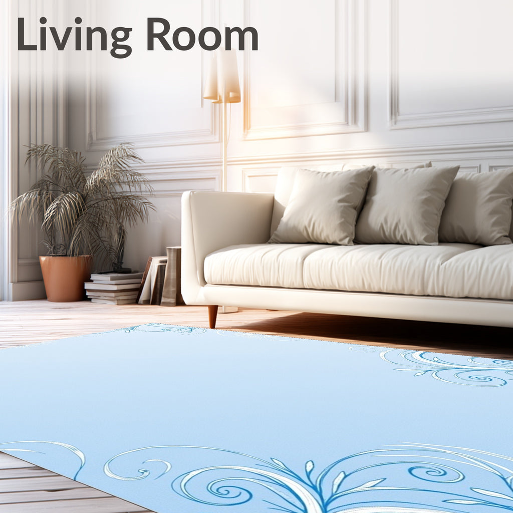 Whimsical Blue Swirl Botanical Corner Rug