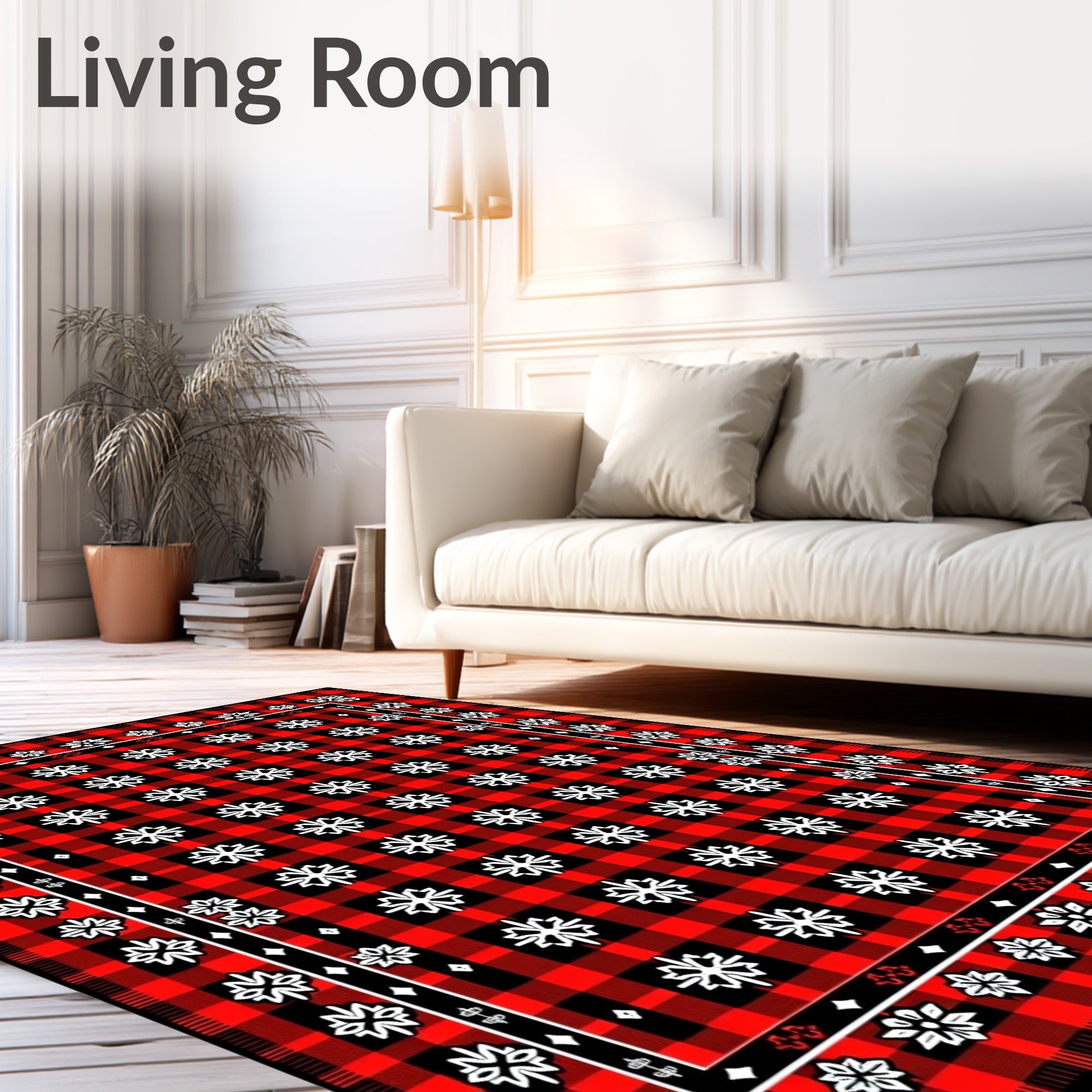 Red Black Buffalo Check Snowflake Rug