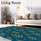Teal Gold Leaf Red Berry Garden Rug