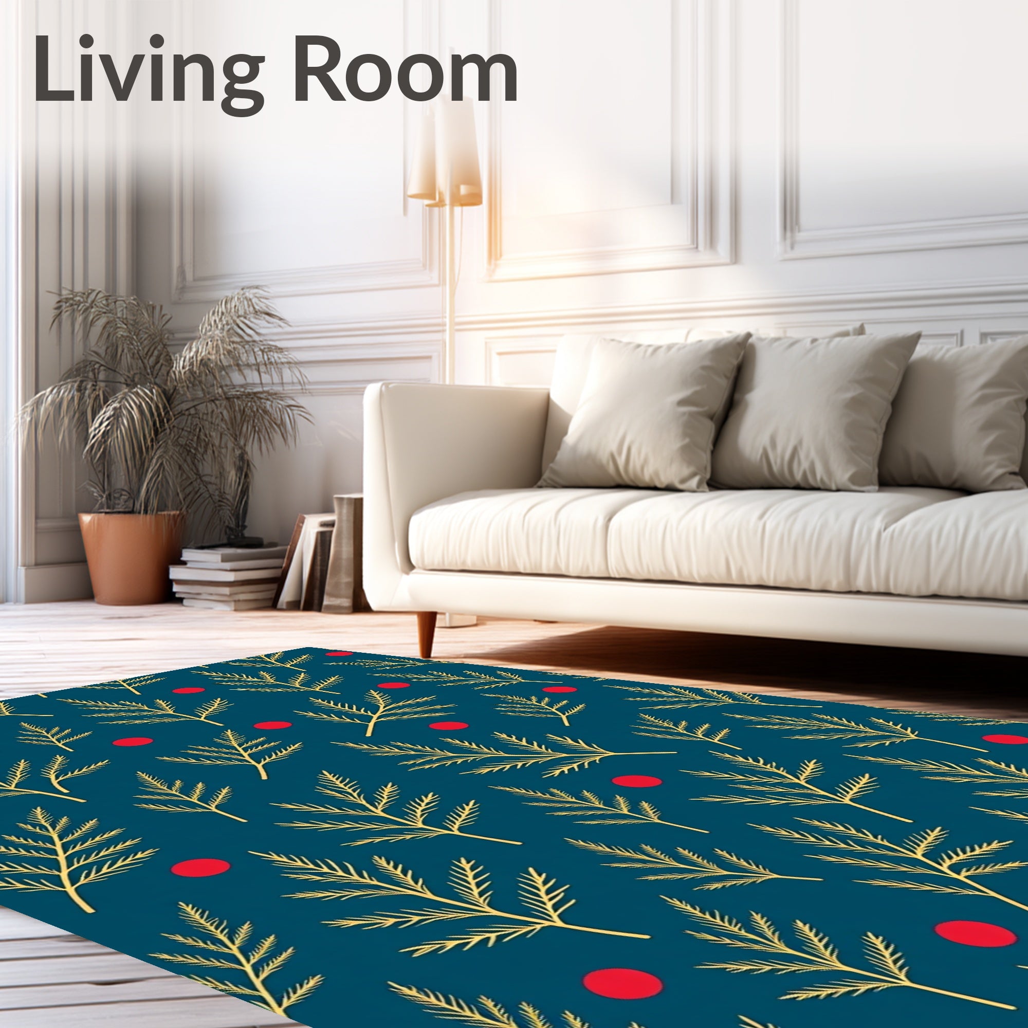 Teal Gold Leaf Red Berry Garden Rug
