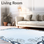 Light Blue Floral Art Nouveau Border Rug