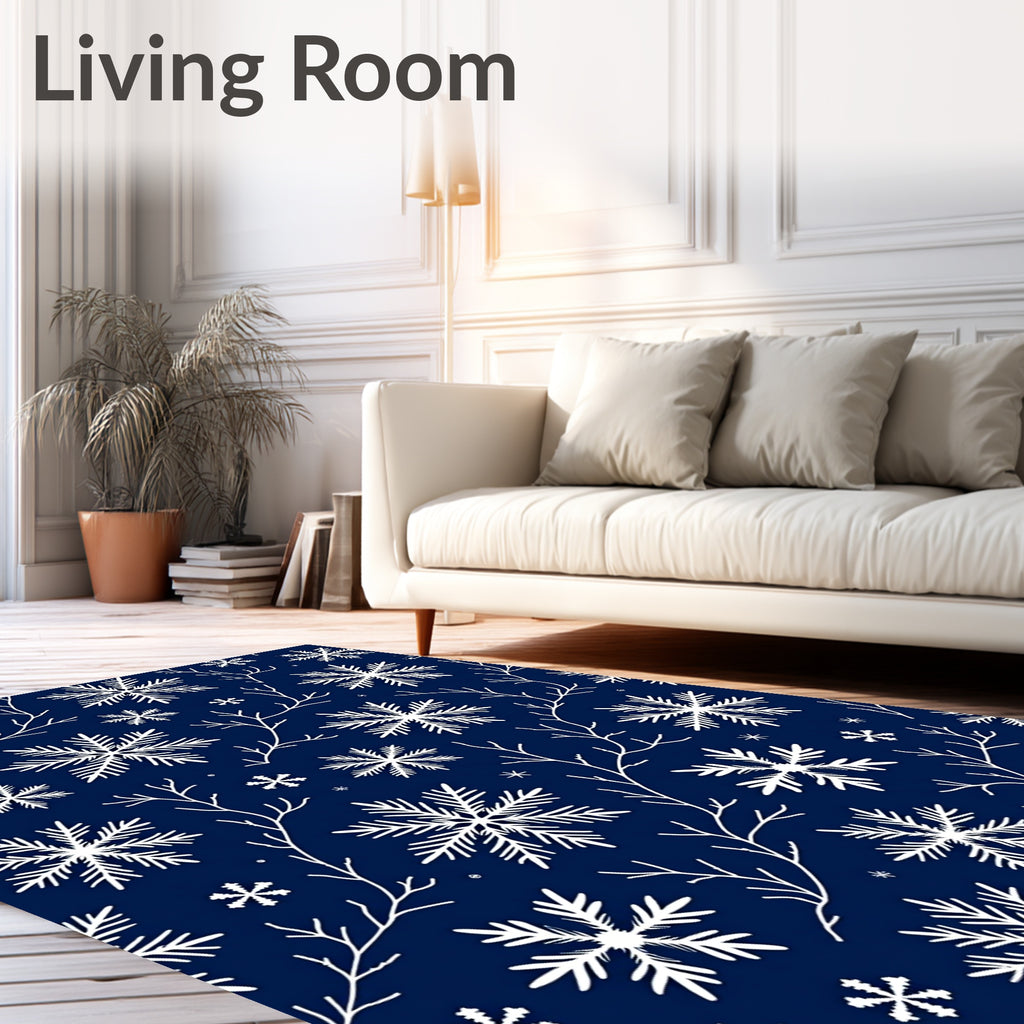Deep Blue Snowflake Branch Collage Rug