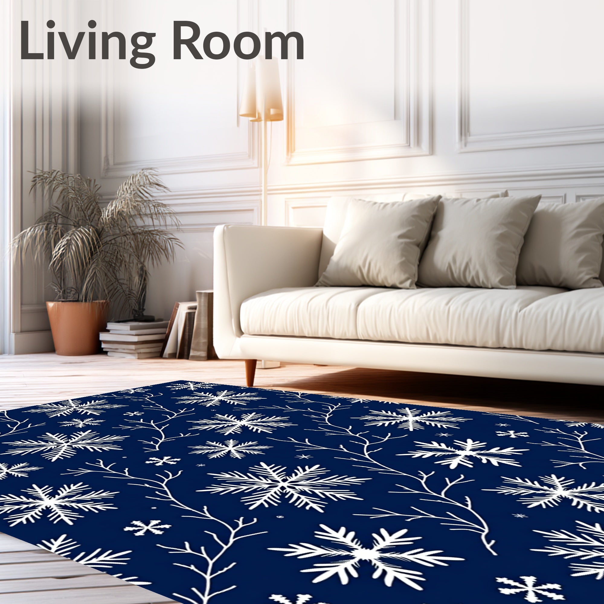 Deep Blue Snowflake Branch Collage Rug