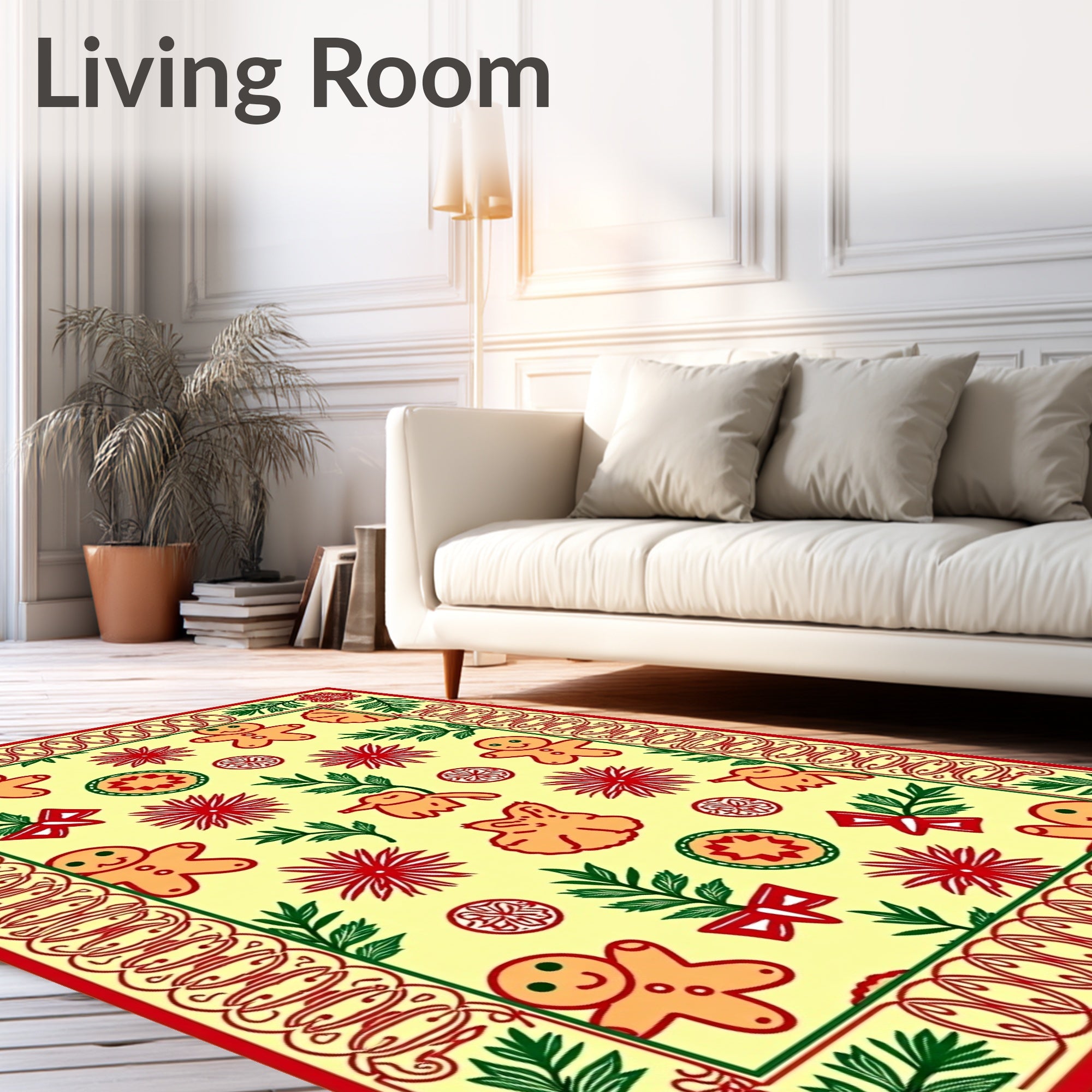 Gingerbread Men Holiday Red Wreath Rug