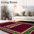 Crimson Green Floral Bordered Christmas Rug