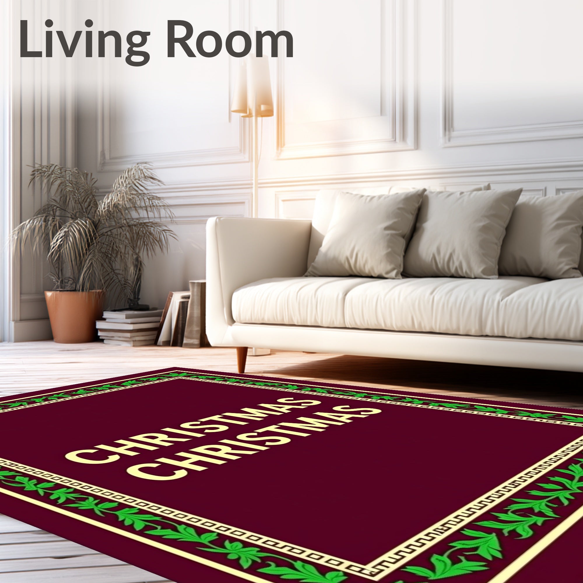 Crimson Green Floral Bordered Christmas Rug