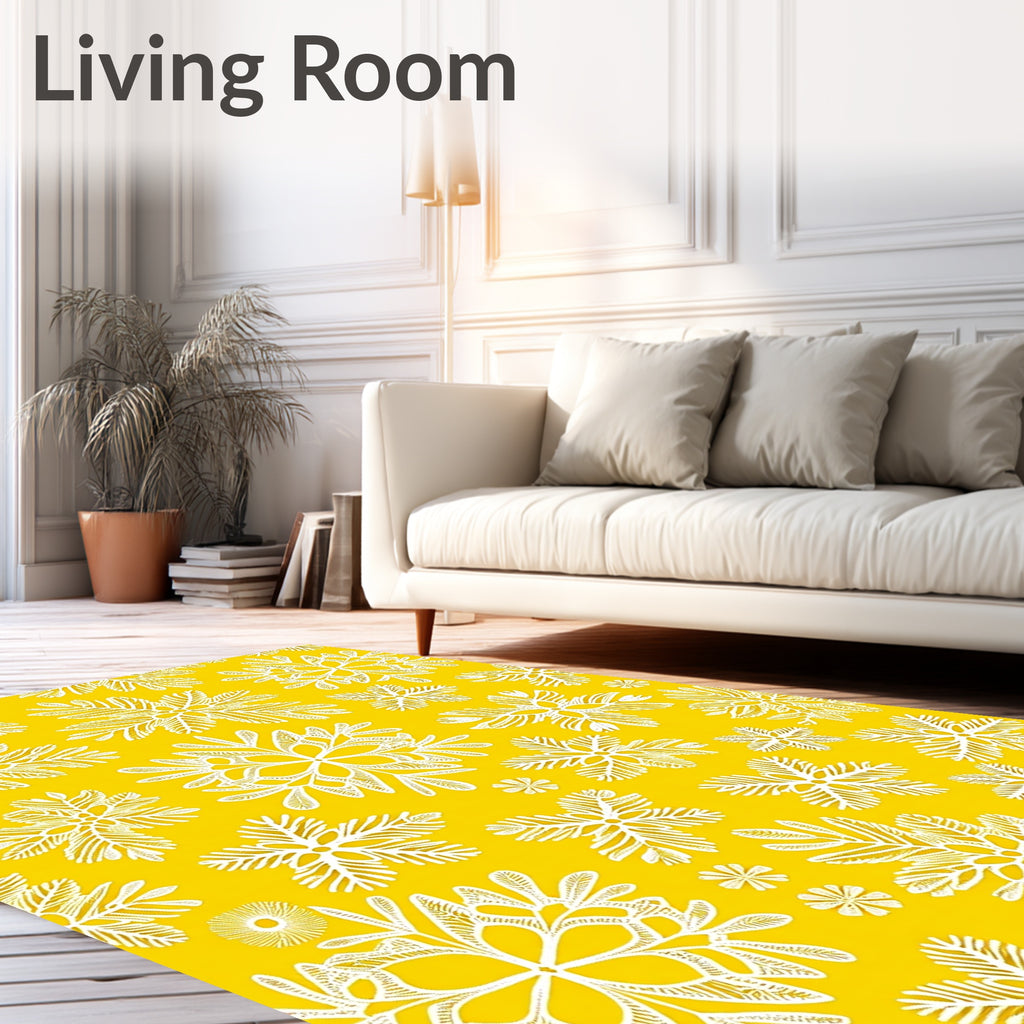 Golden Yellow Snowflake Scatter Rug