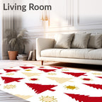 Red Beige Pine Trees Sunburst Rug