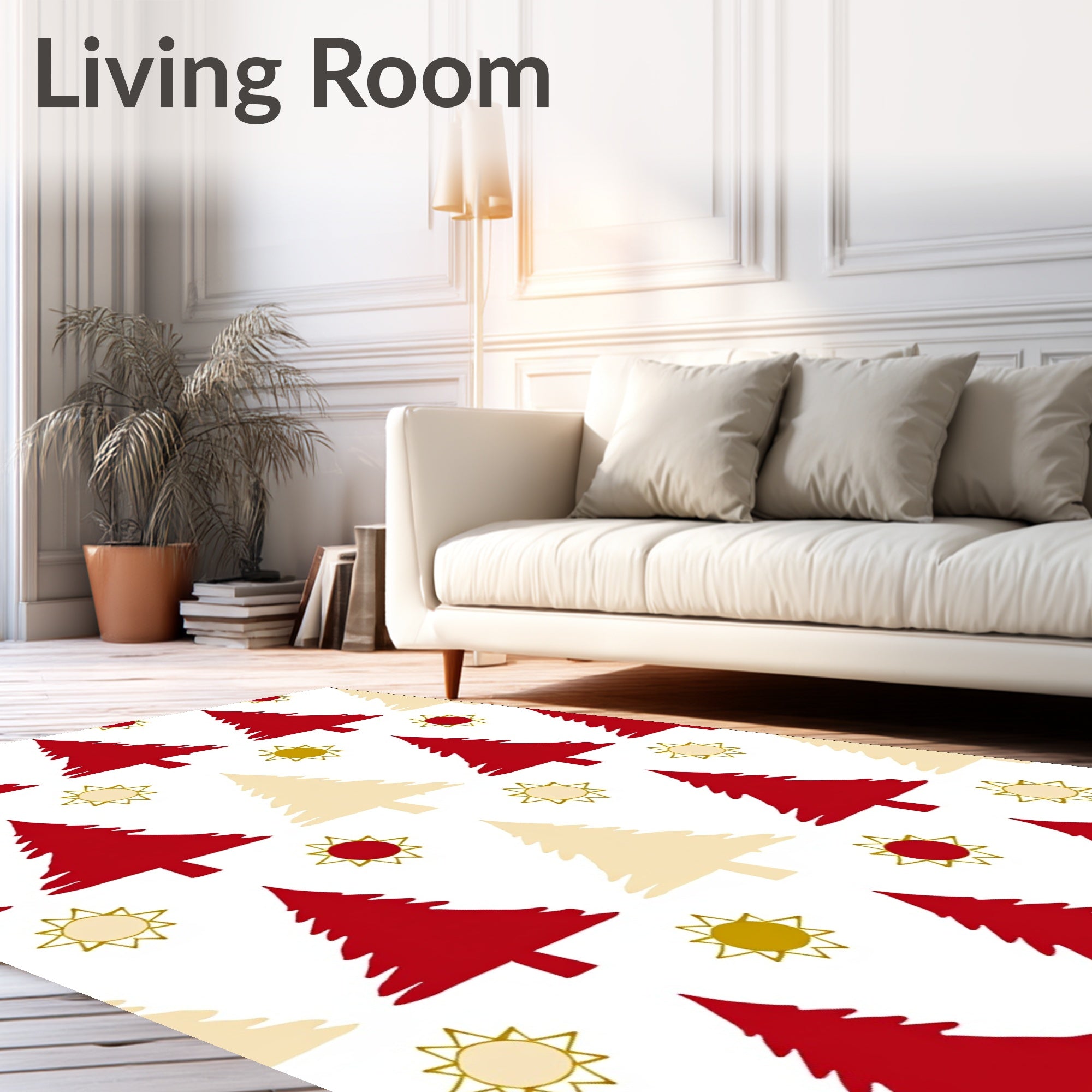 Red Beige Pine Trees Sunburst Rug