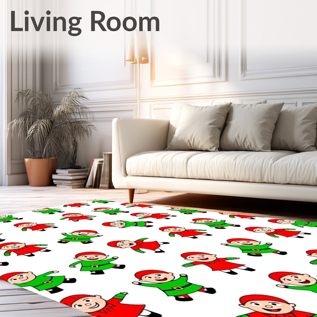 Christmas Elves Red Green Repeating Pattern Rug