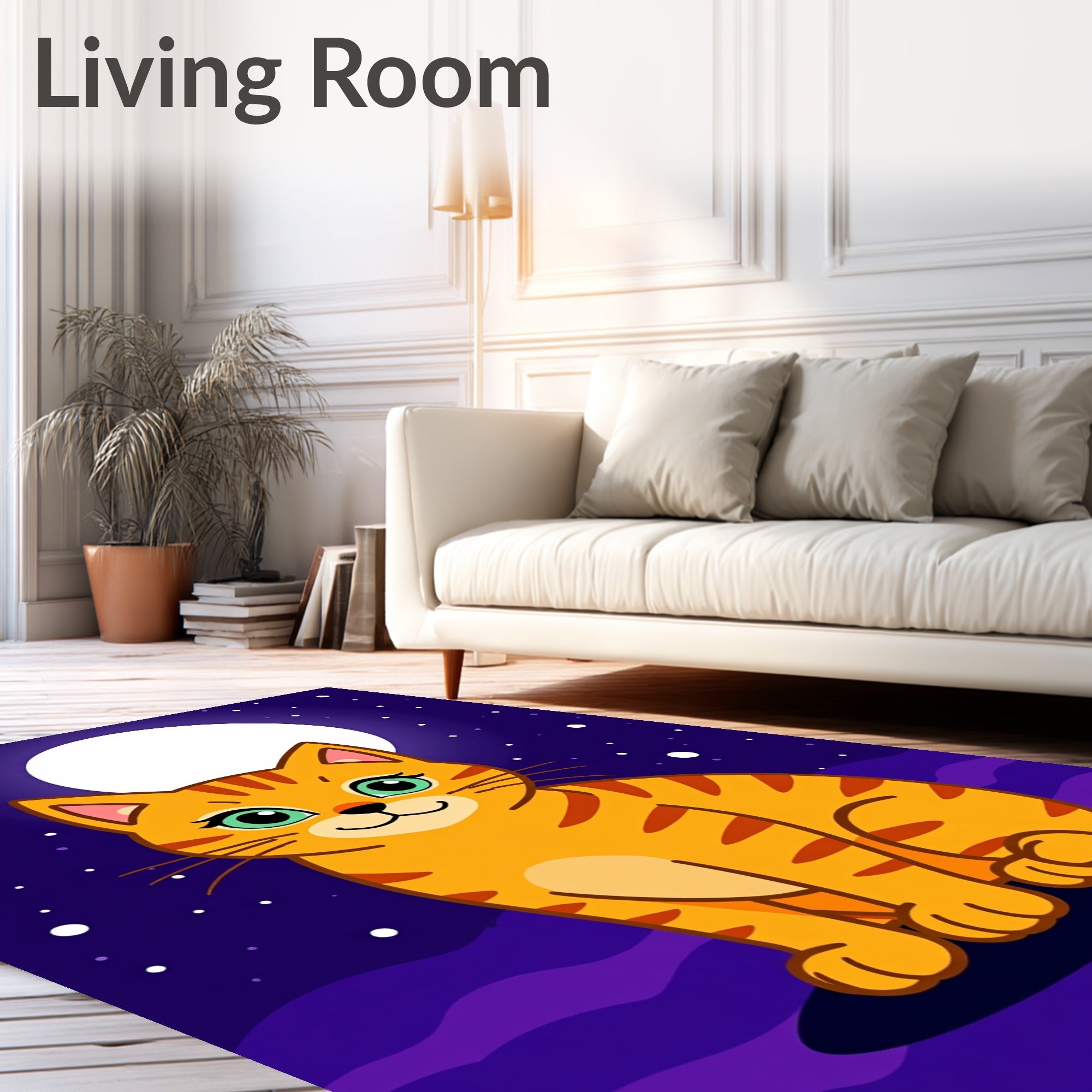 Orange Tabby Cat Under Full Moon Rug