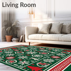 Festive Green Woodland Christmas Scene Rug