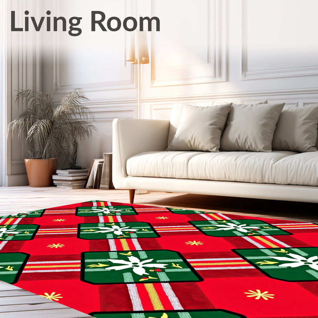 Red Green Plaid Floral Diamond Rug