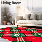 Red Green Plaid Floral Diamond Rug