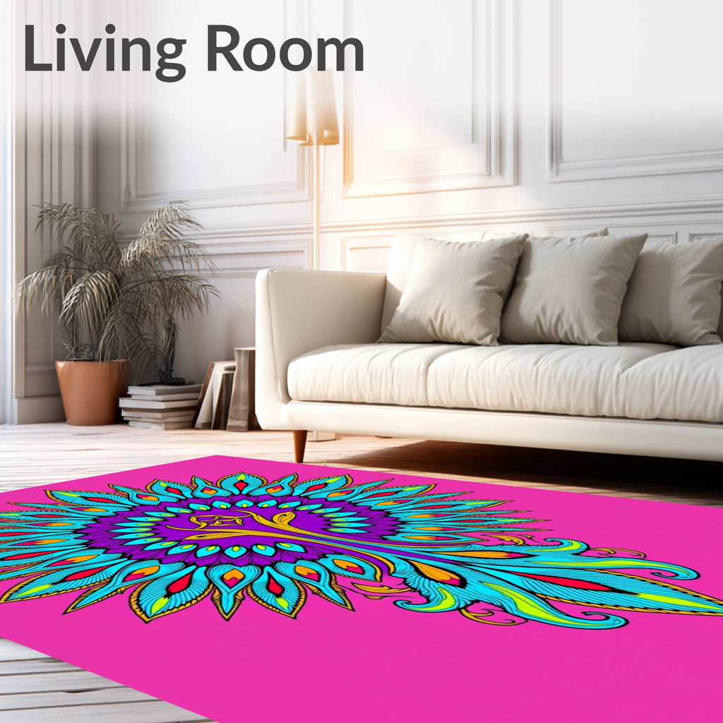 Vibrant Peacock Feather Mandala Medallion Rug