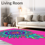 Vibrant Peacock Feather Mandala Medallion Rug