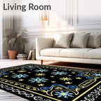 Black Snowflake Blue Yellow Border Rug