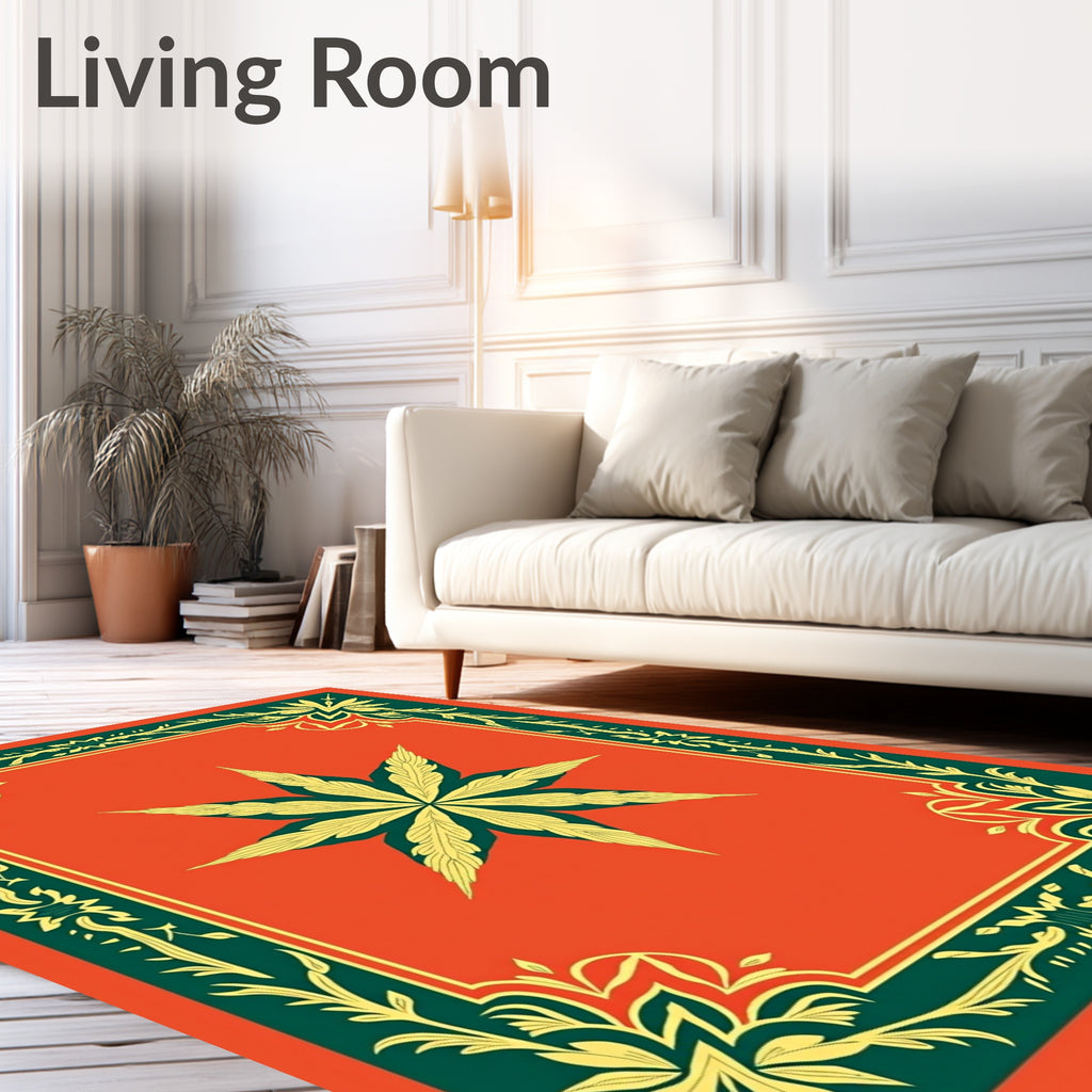 Amber Green Floral Eight Pointed Star Rug