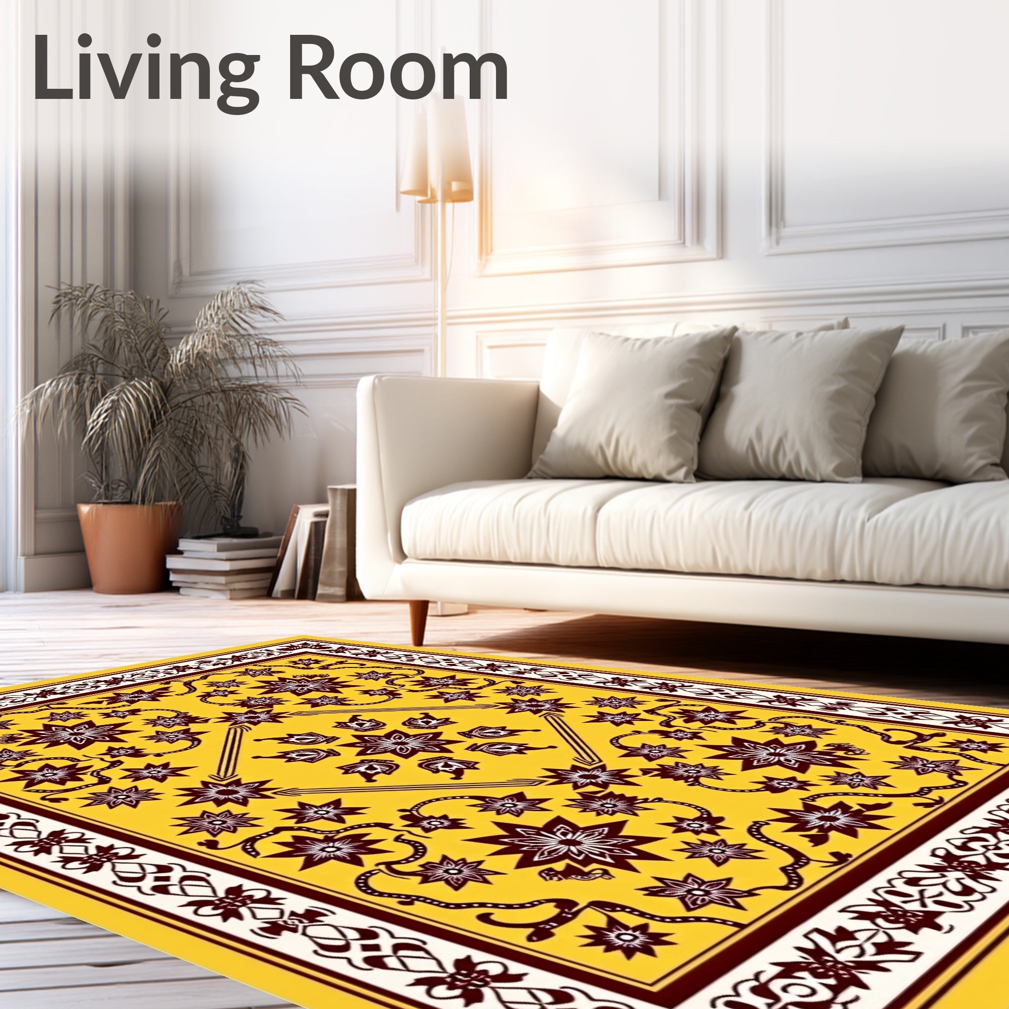 Golden Starburst Floral Border Rug