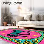 Teal Horse with Golden Stars on Pink Rug