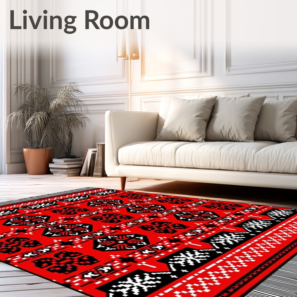 Red Black Geometric Medallion Rug
