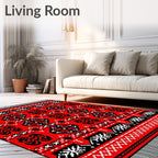 Red Black Geometric Medallion Rug