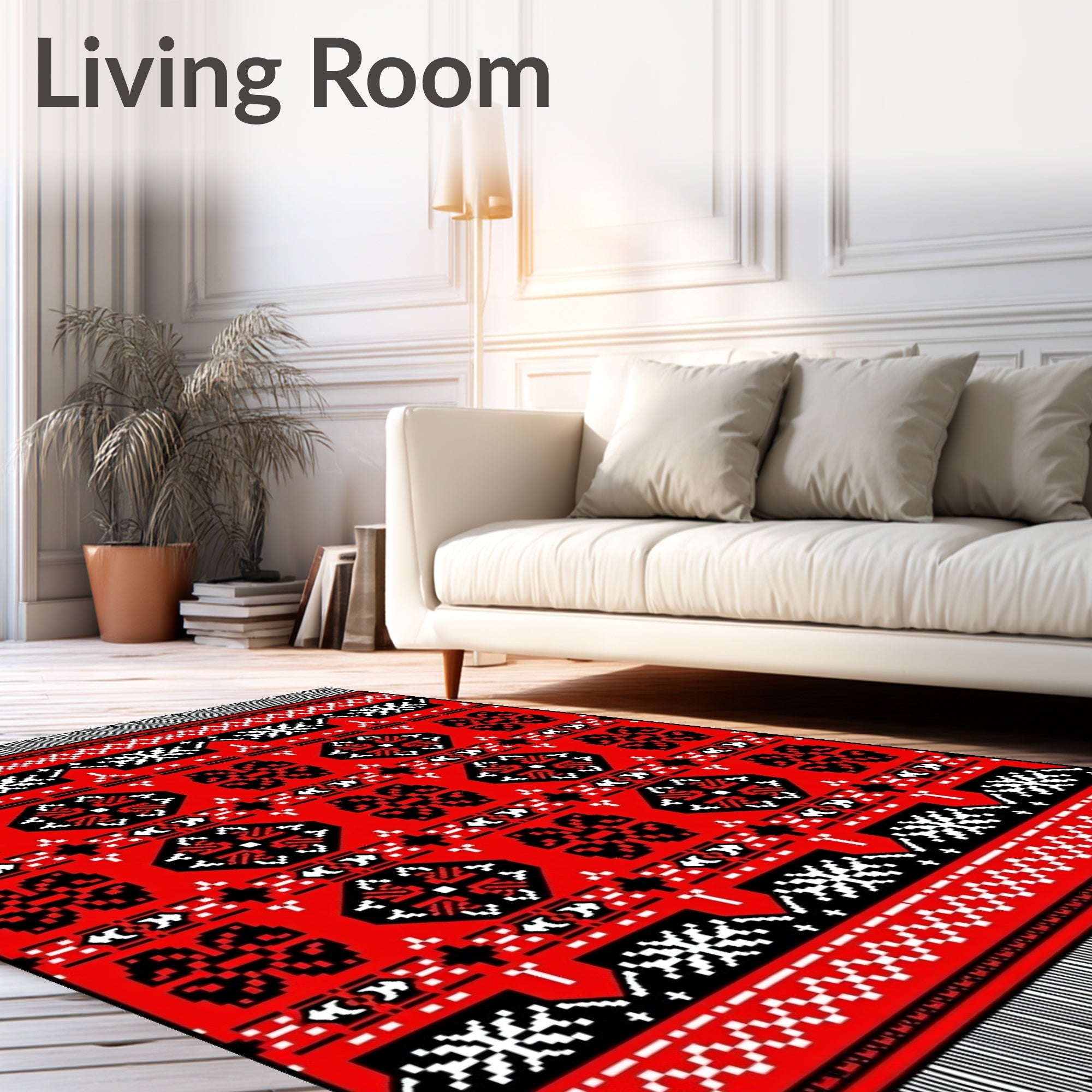 Red Black Geometric Medallion Rug