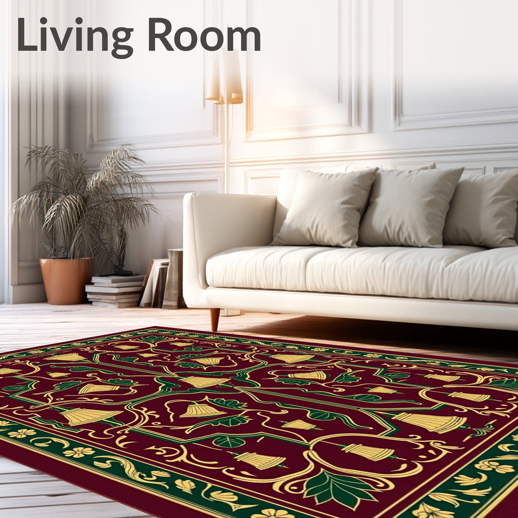 Vibrant Burgundy Floral Lamp Motif Rug