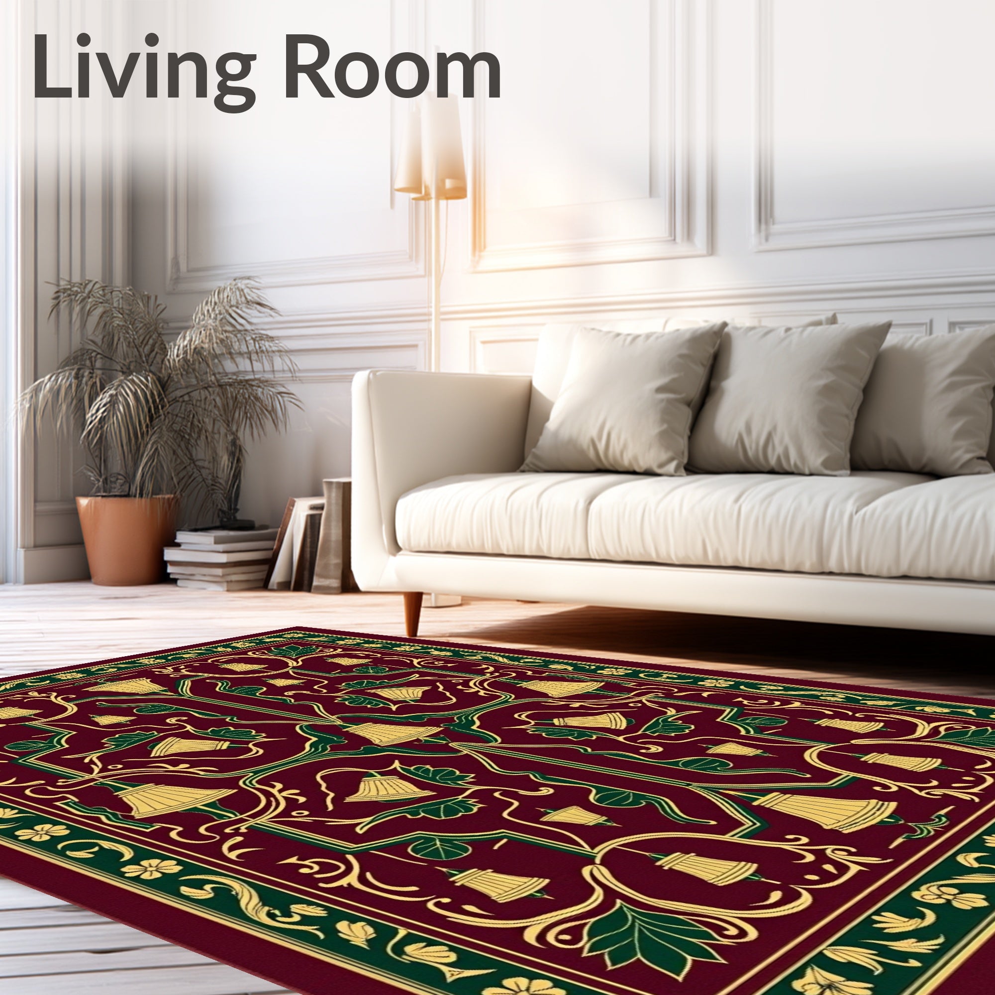 Vibrant Burgundy Floral Lamp Motif Rug