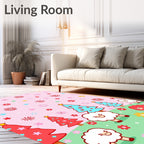 Pink Sheep and Red Christmas Trees Field Rug