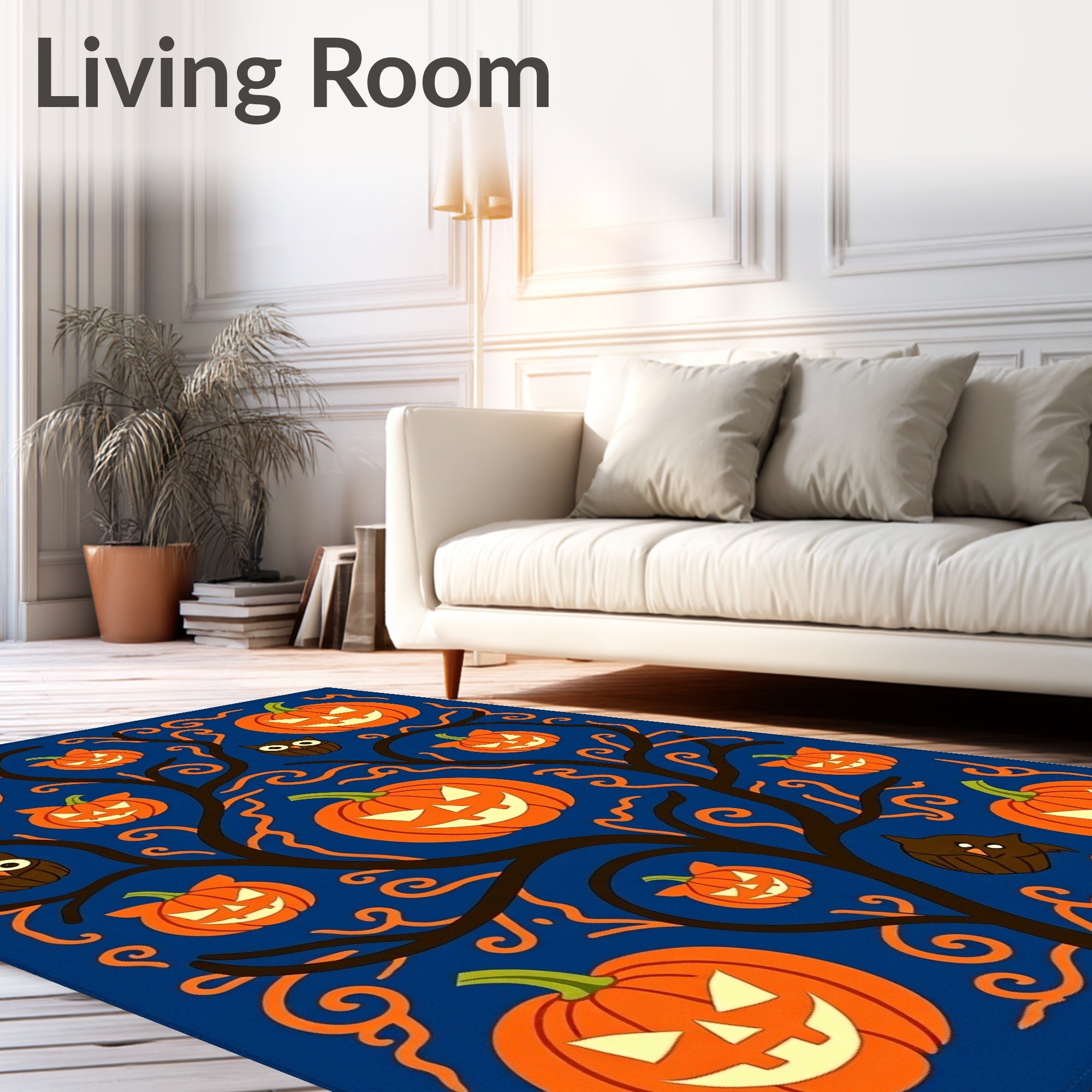 Spooky Orange Pumpkins And Owls Rug