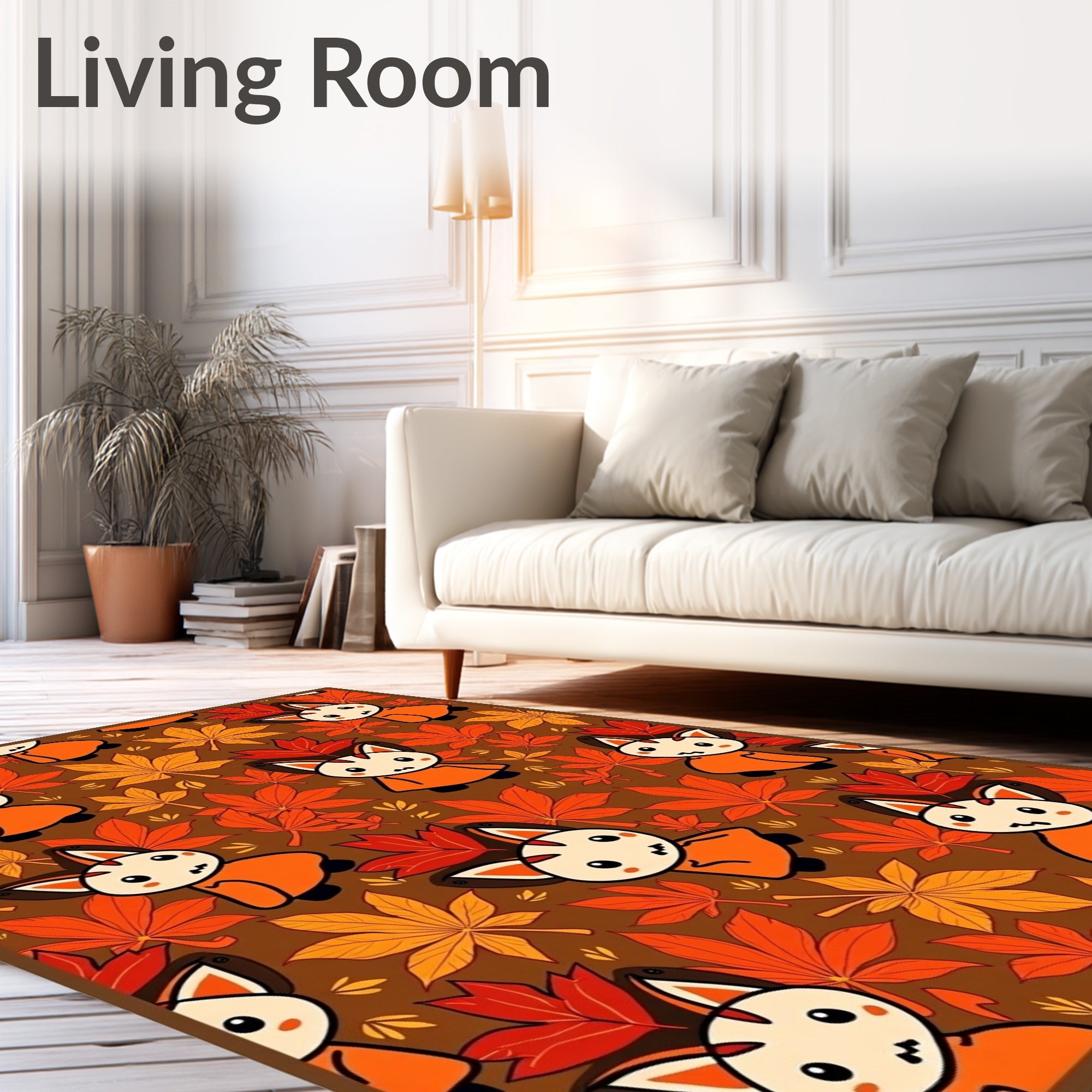 Cute Autumn Fox Leafy Meadow Rug