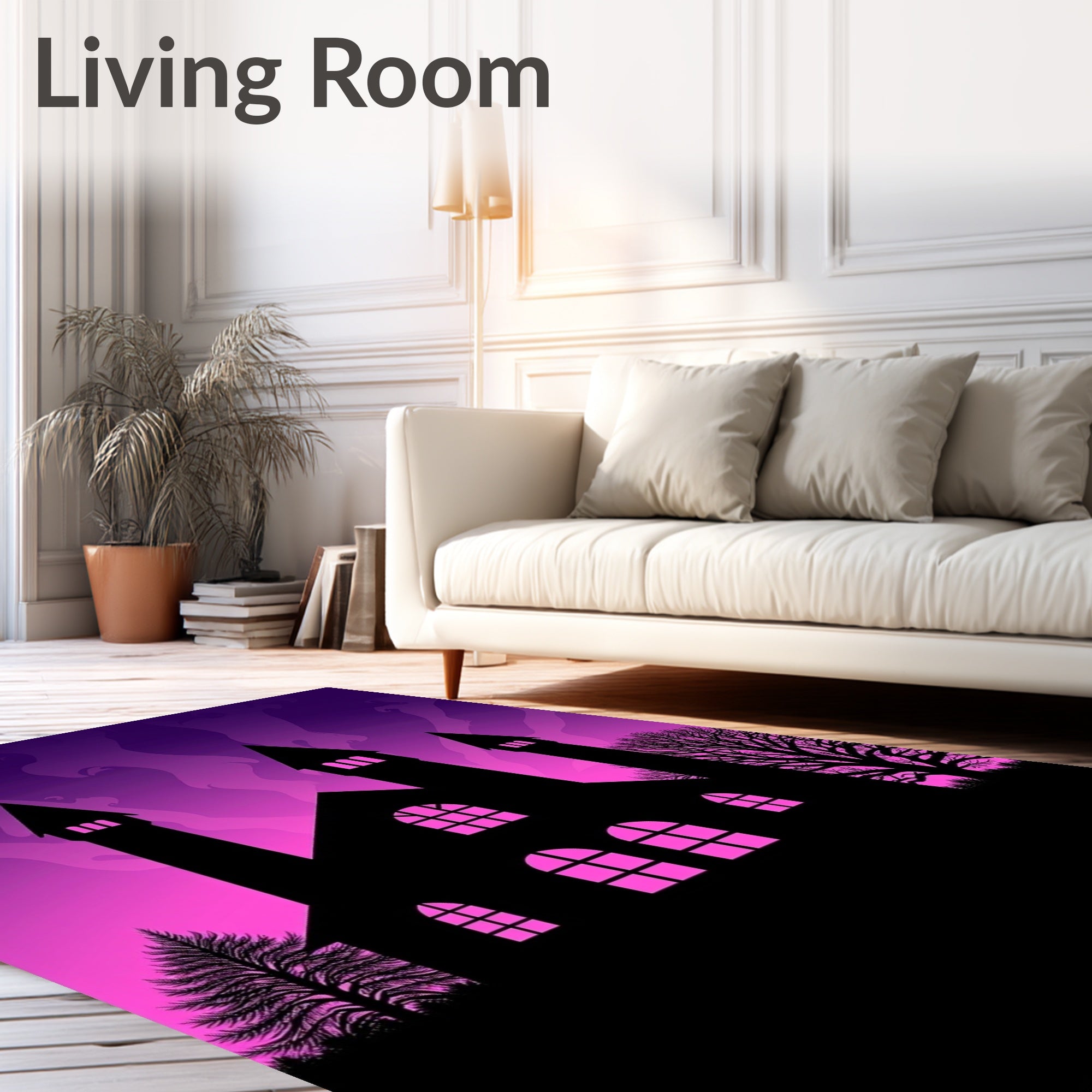 Gothic Castle Amethyst Sky Silhouette Rug