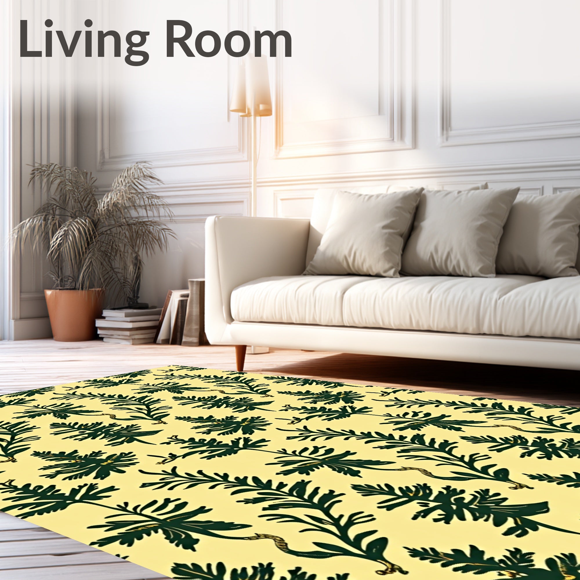 Dark Green Fern Botanical Background Rug
