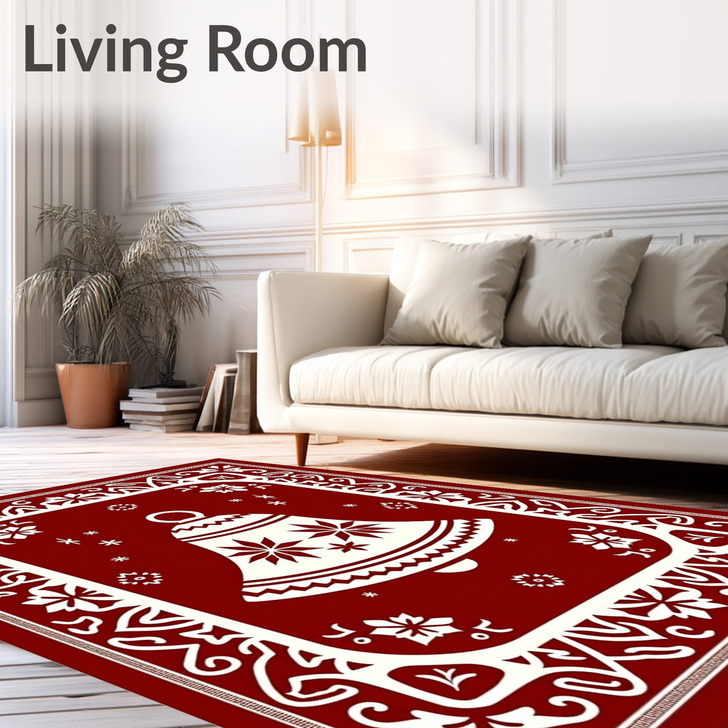 Festive Red White Bell Holiday Decor Rug