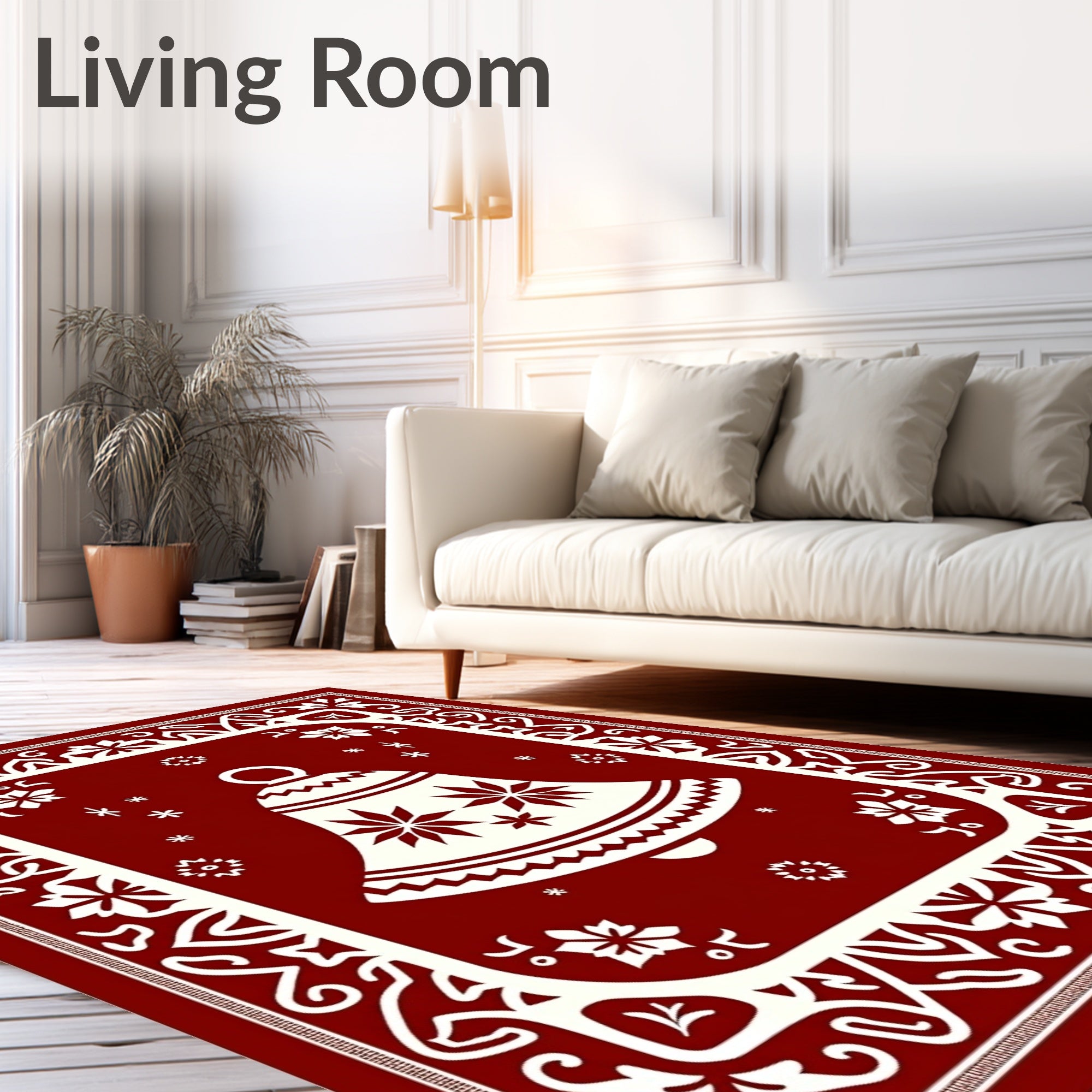Festive Red White Bell Holiday Decor Rug