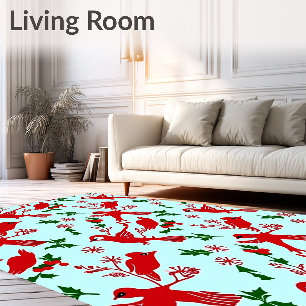 Red Cardinal Holly Branch Christmas Rug