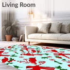 Red Cardinal Holly Branch Christmas Rug