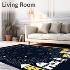 Whimsical Yellow Houses Starry Night Rug