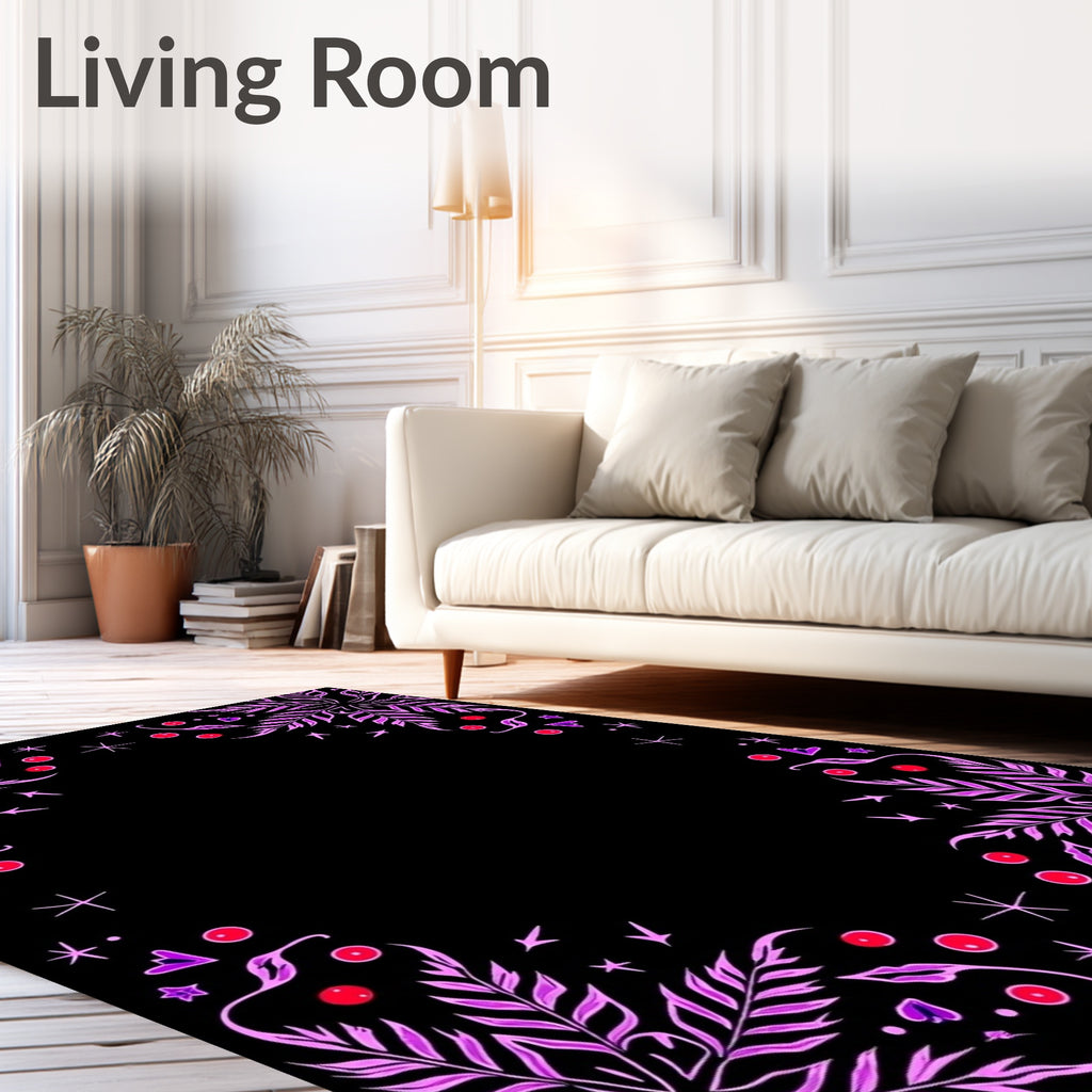 Whimsical Pink Leaf Crimson Dot Sprig Rug