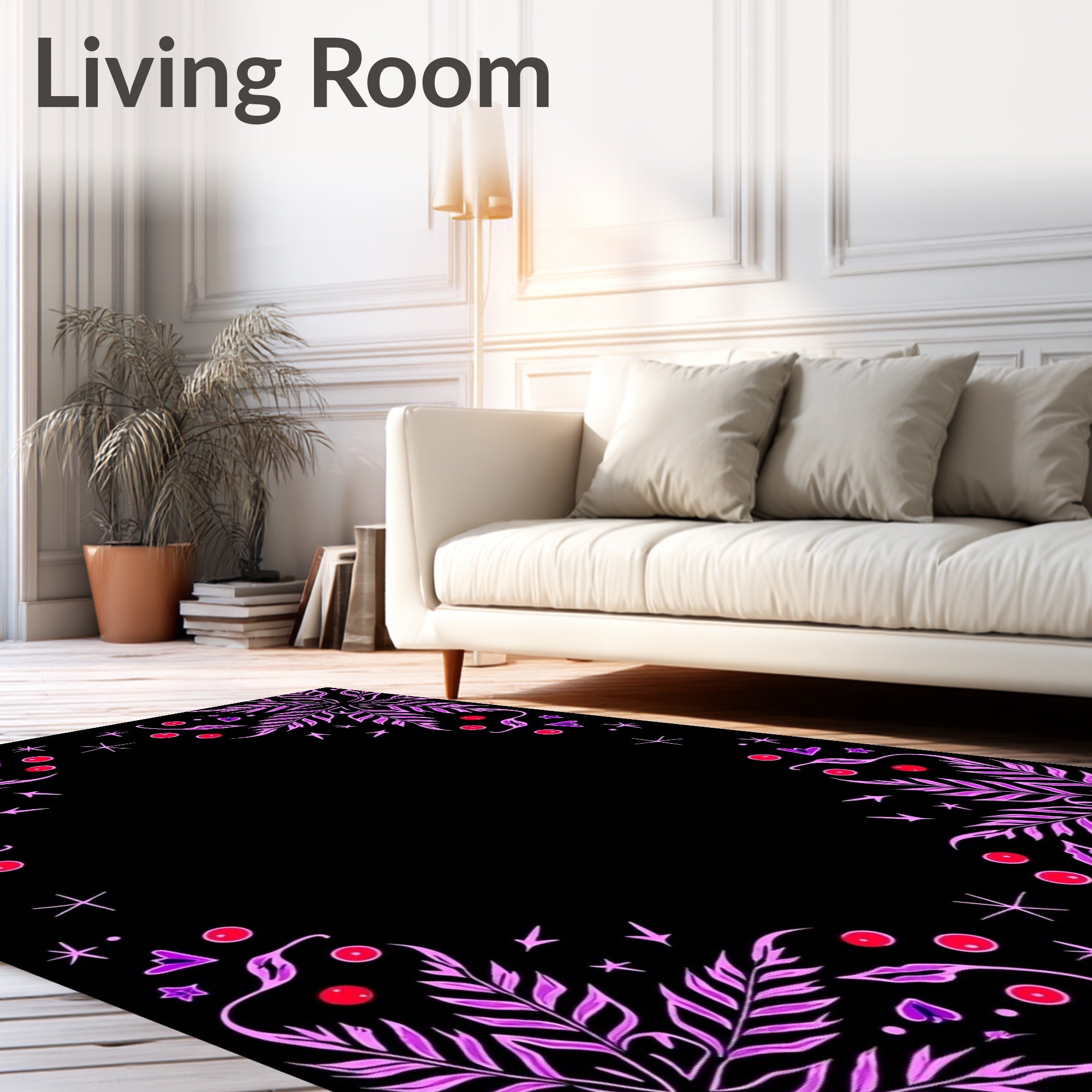 Whimsical Pink Leaf Crimson Dot Sprig Rug