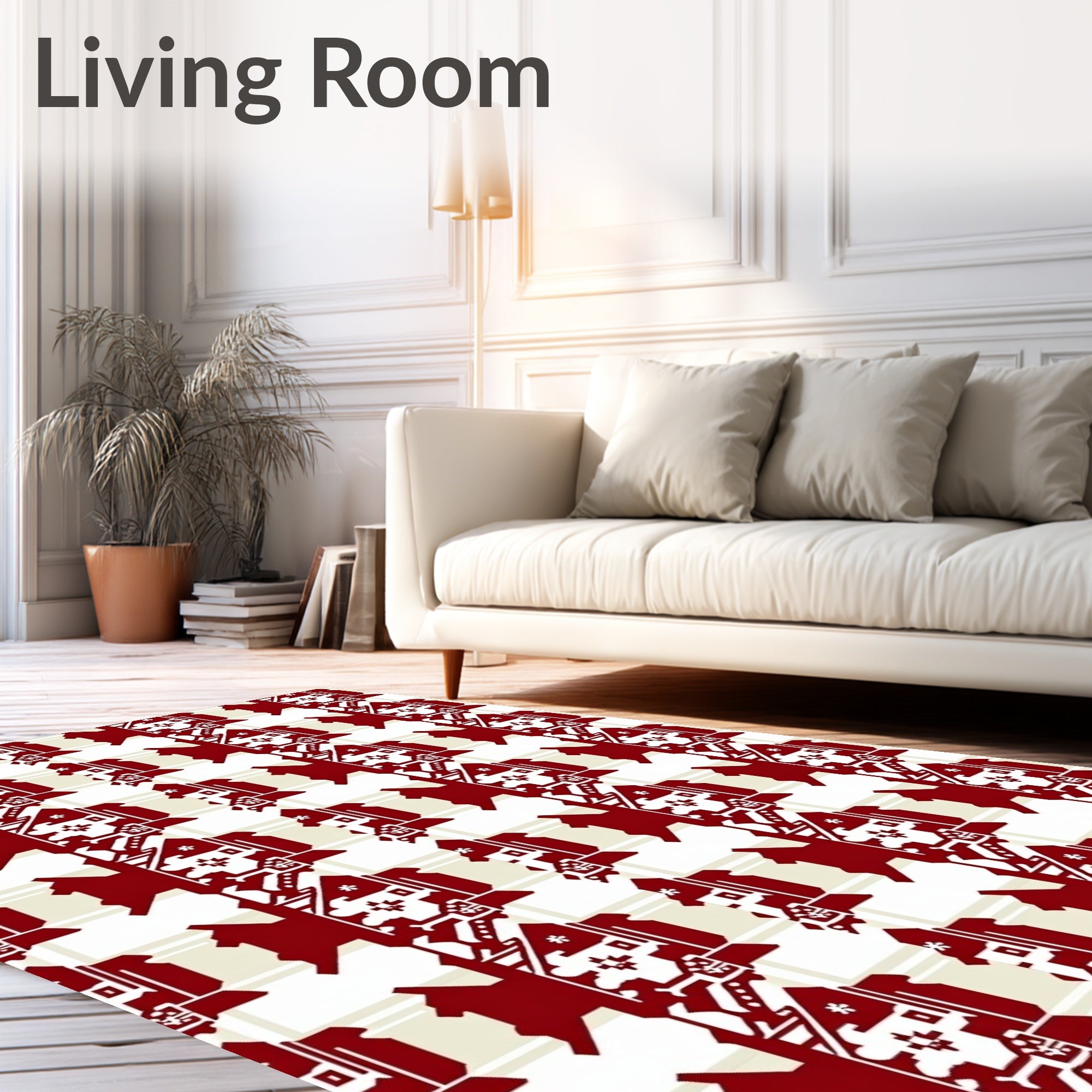 Rich Crimson Geometric Houndstooth Rug