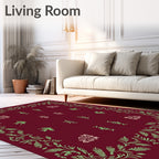 Crimson Garden Floral Leaf Border Rug