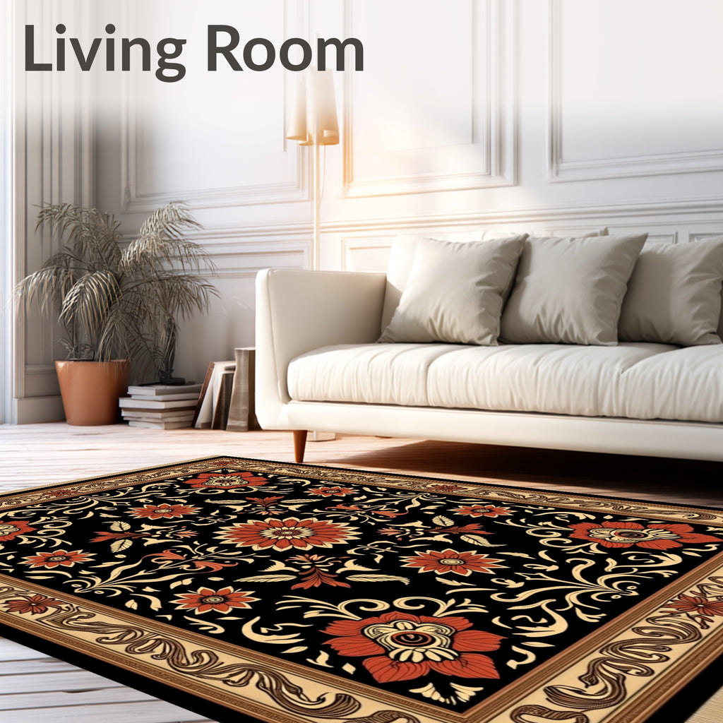 Crimson and Gold Floral Border Rug