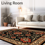 Crimson and Gold Floral Border Rug