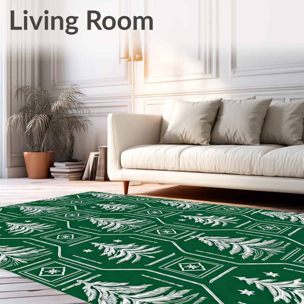 Classic Green White Christmas Tree Medallion Rug