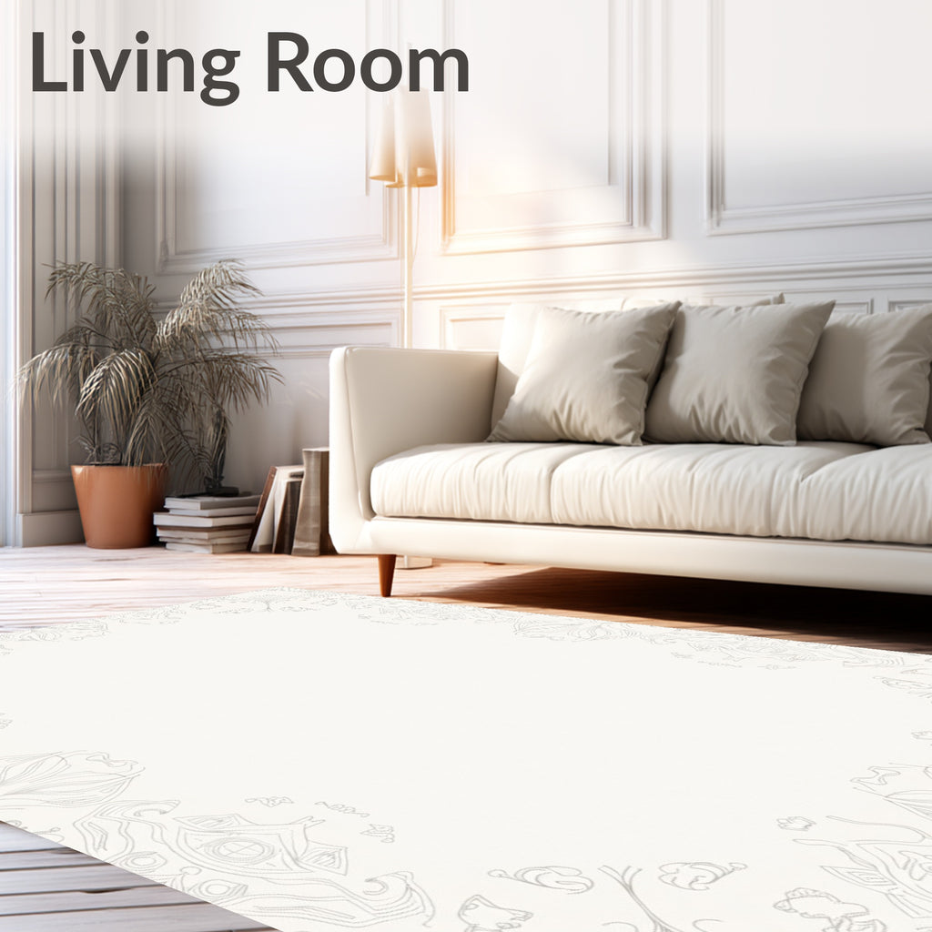 Ornate Cream Mandala Outline Rug