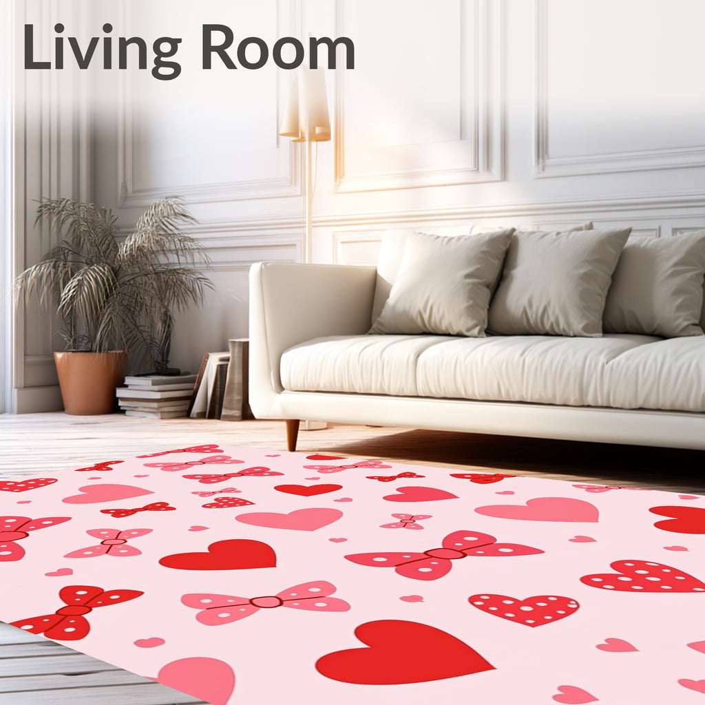 Pink Red Polka Dot Hearts Bows Rug