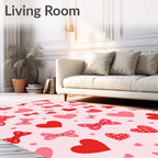 Pink Red Polka Dot Hearts Bows Rug