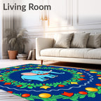 Blue Elephant With Foliage Border Rug